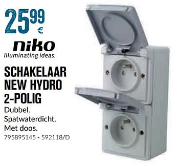 Promoties Schakelaar new hydro 2-polig - Niko - Geldig van 01/12/2018 tot 28/01/2019 bij Meno Pro