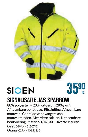 Promotions Signalisatie jas sparrow geel - Sioen - Valide de 01/12/2018 à 28/01/2019 chez Meno Pro