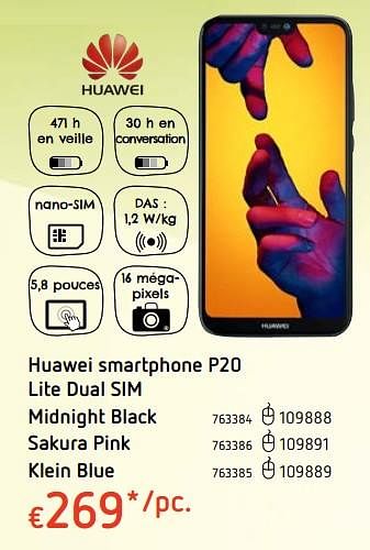 Promotions Huawei smartphone p20 lite dual sim midnight black - Huawei - Valide de 11/12/2018 à 31/12/2018 chez Dreamland