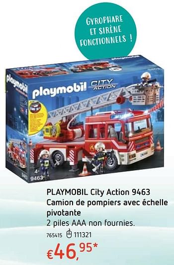 Promotions Playmobil city action 9463 camion de pompiers avec échelle pivotante - Playmobil - Valide de 11/12/2018 à 31/12/2018 chez Dreamland