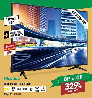 Promoties Hisense led tv uhd 4k 43 - Hisense - Geldig van 12/12/2018 tot 31/12/2018 bij Electro Depot