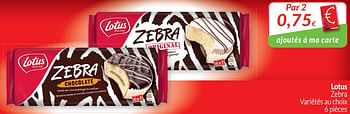Promoties Lotus zebra variétés au choix - Lotus Bakeries - Geldig van 01/12/2018 tot 31/12/2018 bij Intermarche