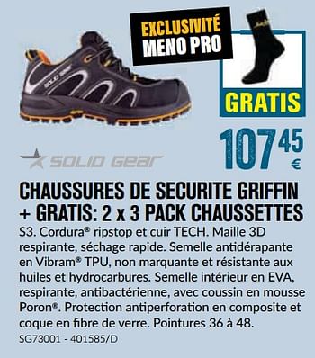 Promoties Chaussures de securite griffin + gratis: 2 x 3 pack chaussettes - Solid - Geldig van 01/12/2018 tot 28/01/2019 bij Meno Pro