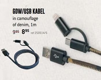 Promoties Gdw-usb kabel in camouflage of denim - Huismerk - Free Time - Geldig van 03/12/2018 tot 31/12/2018 bij Freetime