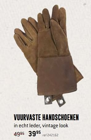 Promoties Vuurvaste handschoenen in echt leder, vintage look - Huismerk - Free Time - Geldig van 03/12/2018 tot 31/12/2018 bij Freetime
