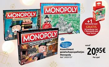 Promoties Assortiment gezelschapsspelletjes monopoly - Hasbro - Geldig van 05/12/2018 tot 31/12/2018 bij Carrefour