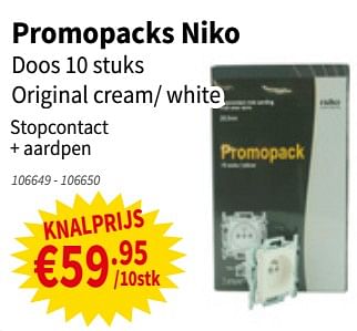 Promoties Promopacks niko doos original cream- white stopcontact + aardpen - Niko - Geldig van 06/12/2018 tot 19/12/2018 bij Cevo Market