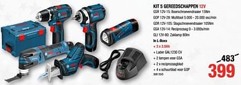 Promoties Bosch kit 5 gereedschappen 12v - Bosch - Geldig van 06/12/2018 tot 31/12/2018 bij HandyHome
