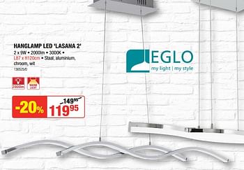 Promoties Hanglamp led lasana 2 - Eglo - Geldig van 06/12/2018 tot 31/12/2018 bij HandyHome