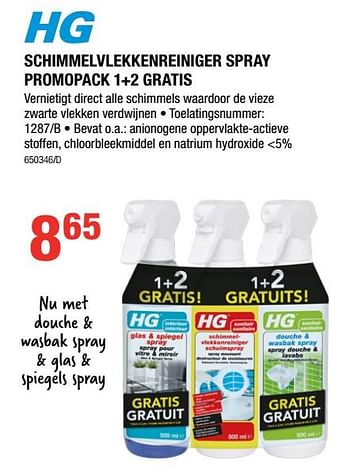 Promoties Hg schimmelvlekkenrenigerr spray promopack 1+2 gratis - HG - Geldig van 06/12/2018 tot 31/12/2018 bij HandyHome