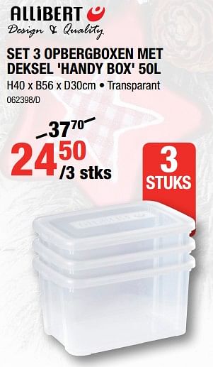 Promoties Set 3 opbergboxen met deksel handy box - Allibert - Geldig van 06/12/2018 tot 31/12/2018 bij HandyHome