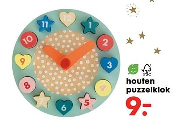 Promoties Houten puzzelklok - Huismerk - Hema - Geldig van 07/12/2018 tot 01/01/2019 bij Hema
