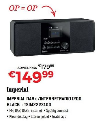 Promoties Imperial dab+ -internetradio i200 black - tsim2223100 - Imperial - Geldig van 10/12/2018 tot 31/12/2018 bij Exellent