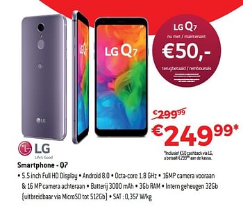 Promoties Lg smartphone - q7 - LG - Geldig van 10/12/2018 tot 31/12/2018 bij Exellent