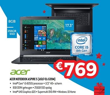 Promoties Acer notebook aspire 5 a517-51-539m - Acer - Geldig van 10/12/2018 tot 31/12/2018 bij Exellent