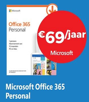 Promoties Microsoft office 365 personal - Microsoft - Geldig van 10/12/2018 tot 31/12/2018 bij Exellent