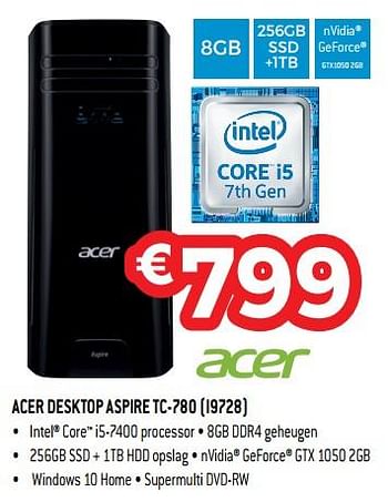 Promoties Acer desktop aspire tc-780 i9728 - Acer - Geldig van 10/12/2018 tot 31/12/2018 bij Exellent