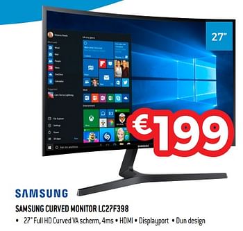 Promoties Samsung curved monitor lc27f398 - Samsung - Geldig van 10/12/2018 tot 31/12/2018 bij Exellent