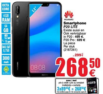 Promoties Huawei smartphone p20 lite - Huawei - Geldig van 11/12/2018 tot 24/12/2018 bij Cora