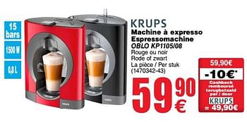 Promoties Krups machine à expresso espressomachine oblo kp1105-08 - Krups - Geldig van 11/12/2018 tot 24/12/2018 bij Cora