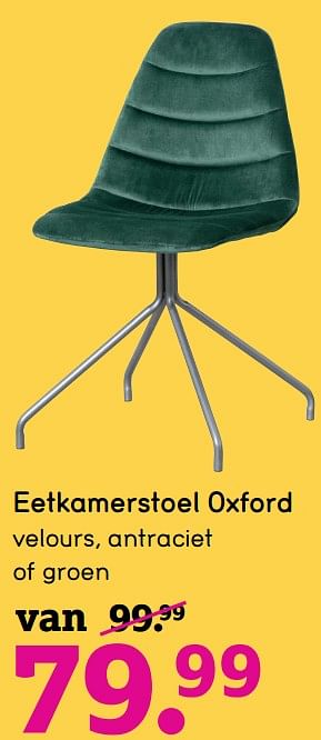Promotions Eetkamerstoel oxford velours, antraciet of groen - Produit maison - Leen Bakker - Valide de 10/12/2018 à 02/01/2019 chez Leen Bakker