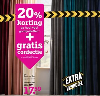 Promoties Gordijnstof coco in diverse kleuren, velours - Huismerk - Leen Bakker - Geldig van 10/12/2018 tot 02/01/2019 bij Leen Bakker