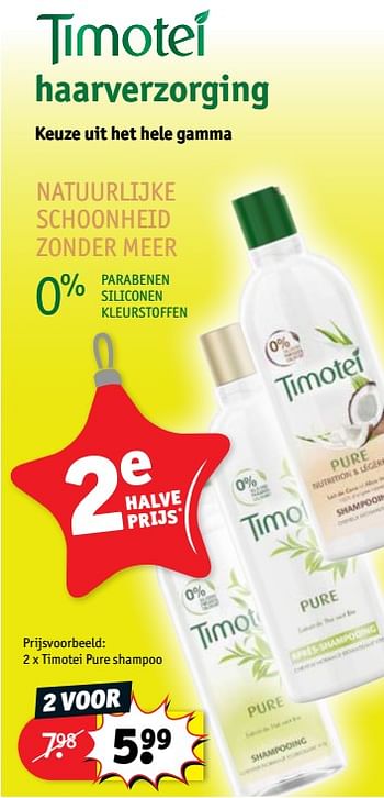 Promoties Timotei pure shampoo - Timotei - Geldig van 11/12/2018 tot 23/12/2018 bij Kruidvat
