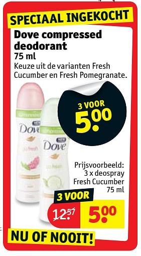 Promoties Deospray fresh cucumber - Dove - Geldig van 11/12/2018 tot 23/12/2018 bij Kruidvat