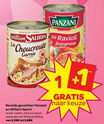Promoties Bereide gerechten panzani en william saurin - Huismerk - Carrefour  - Geldig van 12/12/2018 tot 17/12/2018 bij Carrefour