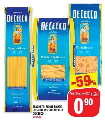 Promoties Spaghetti, penne rigate, linguine of - ou farfalle de cecco - De Cecco - Geldig van 12/12/2018 tot 19/12/2018 bij Match