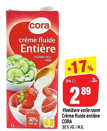 Promoties Vloeibare volle room crème fluide entière cora - Huismerk - Match - Geldig van 12/12/2018 tot 19/12/2018 bij Match