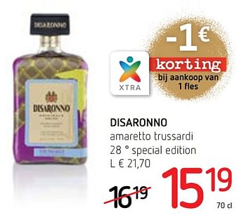 Promoties Amaretto trussardi 28 ° special edition - Disaronno - Geldig van 13/12/2018 tot 02/01/2019 bij Spar (Colruytgroup)