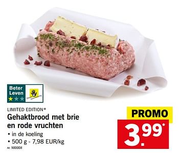 Promoties Gehaktbrood met brie en rode vruchten - Limited Edition - Geldig van 17/12/2018 tot 24/12/2018 bij Lidl