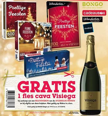 coupon Gunst koper Huismerk - Makro Gratis 1 fles cava visiega bij aankoop van een belevenisbon  van de afgebeelde merken - Promotie bij Makro