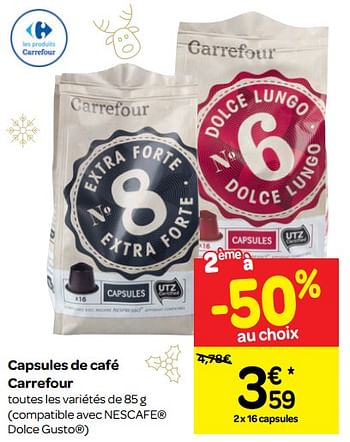 Promotions Capsules de café carrefour - Produit maison - Carrefour  - Valide de 12/12/2018 à 17/12/2018 chez Carrefour