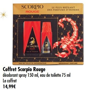 Promotions Coffret scorpio rouge déodorant spray , eau de toilette le coffret - Scorpio Rouge - Valide de 11/12/2018 à 31/12/2018 chez Carrefour