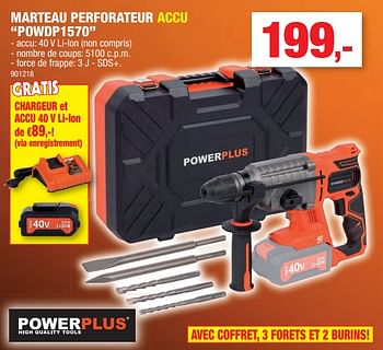 Promotions Powerplus marteau perforateur accu powdp1570 - Powerplus - Valide de 12/12/2018 à 23/12/2018 chez Hubo