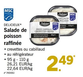 Promotions Salade de poisson raffinée - Delicieux - Valide de 17/12/2018 à 24/12/2018 chez Lidl
