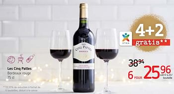 Promoties Les cinq pattes bordeaux rouge - Rode wijnen - Geldig van 13/12/2018 tot 02/01/2019 bij Spar (Colruytgroup)