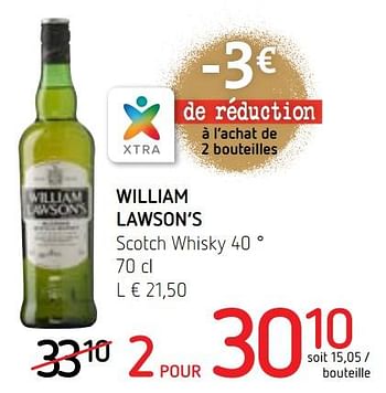 Promotions William lawson`s scotch whisky 40 ° - William Lawson's - Valide de 13/12/2018 à 02/01/2019 chez Spar (Colruytgroup)
