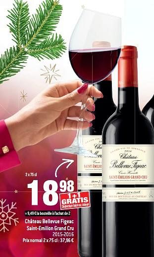 Promotions Château bellevue figeac saint-emilion grand cru 2015-2016 - Vins rouges - Valide de 12/12/2018 à 31/12/2018 chez Smatch