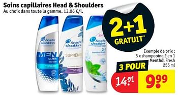 Promotions Shampooing 2 en 1 menthol fresh - Head & Shoulders - Valide de 11/12/2018 à 23/12/2018 chez Kruidvat