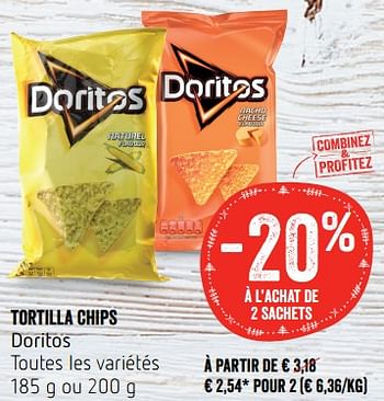 Promotions Tortilla chips doritos toutes les variétés - Doritos - Valide de 13/12/2018 à 19/12/2018 chez Delhaize