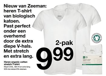 Promoties Heren organic cotton stretch t-shirt - Huismerk - Zeeman  - Geldig van 15/12/2018 tot 21/12/2018 bij Zeeman