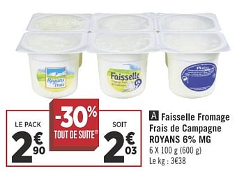 Promoties Faisselle fromage frais de campagne royans - Royans - Geldig van 11/12/2018 tot 24/12/2018 bij Géant Casino