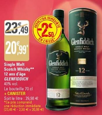 Promotions Single malt scotch whisky 12 ans d`âge glenfiddich - Glenfiddich - Valide de 12/12/2018 à 30/12/2018 chez G20