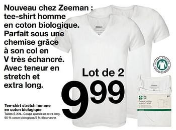 Promoties Tee-shirt stretch homme en coton biologique - Huismerk - Zeeman  - Geldig van 15/12/2018 tot 21/12/2018 bij Zeeman