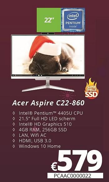 Promoties Acer aspire c22-860 - Acer - Geldig van 07/12/2018 tot 31/12/2018 bij Compudeals