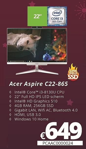Promoties Acer aspire c22-865 - Acer - Geldig van 07/12/2018 tot 31/12/2018 bij Compudeals