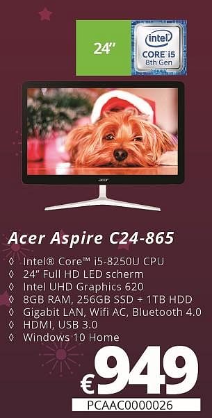 Promoties Acer aspire c24-865 - Acer - Geldig van 07/12/2018 tot 31/12/2018 bij Compudeals